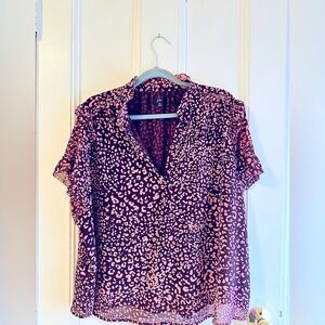J.CREW Women's S Pink & brown geometric chiffon short sleeve blouse button shirt